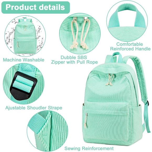 17'' Women Large Lightweight Laptop Casual High Corduroy School Bag - Picture 7 of 8